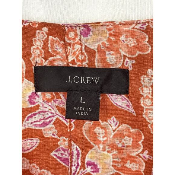 J.CREW Women’s Orange Floral Long Sleeve Ramie Tunic Top in Painted Block Size L - Picture 3 of 11